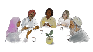 Illustration of a dementia support group