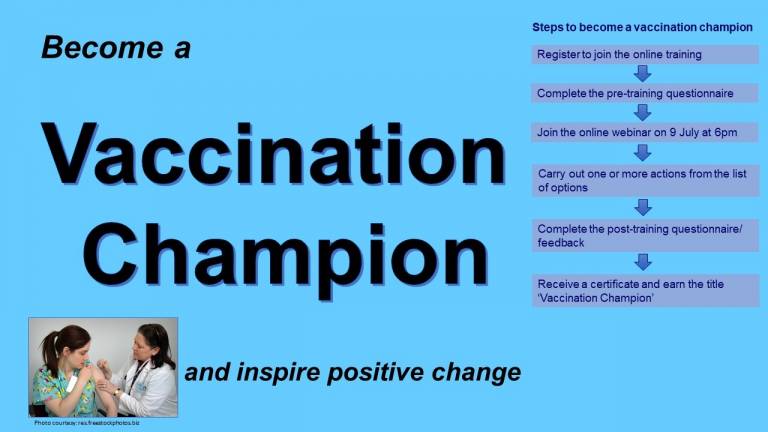 Graphic that explains the steps on how to become a vaccine champion