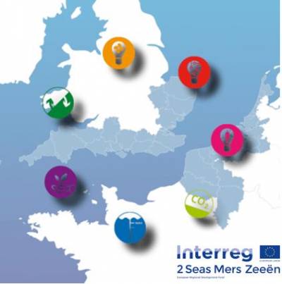 Interreg 2 Seas logo with map showing the participating countries