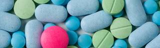 Pink, blue and green tablets