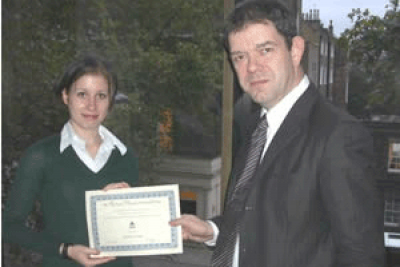 Professor Tim Crane and winner Katherine Brooks
