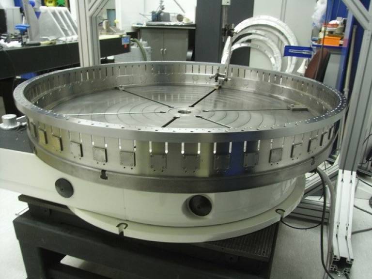 A cell which will hold one of the DESI lenses (about 1 meter across), assembled at UCL’s Optical Laboratory