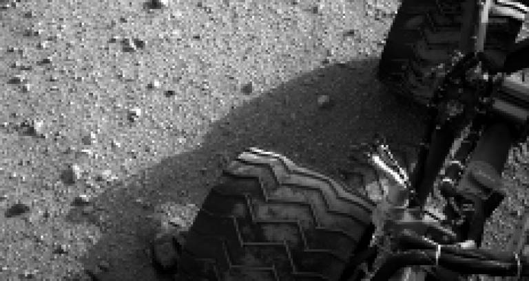 Martian soil on Curiosity's wheels. Credit: NASA/JPL-Caltech