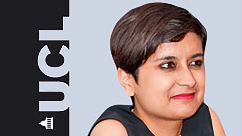 Shami Chakrabarti photo with UCL logo - Annual Mishcon Lecture 2009