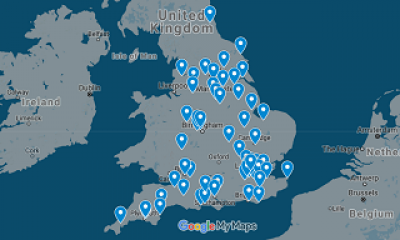Map of England showing locations of PLORAS Clinical Research Network sites