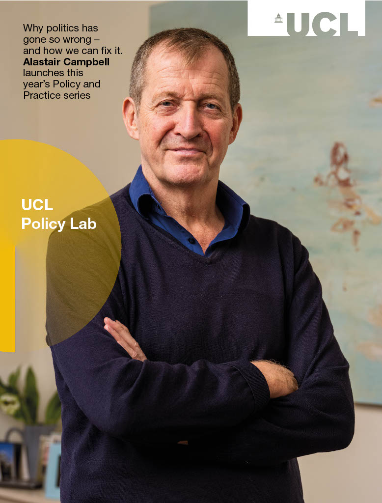 Alistair Campbell on the front cover of UCL Policy Lab Magazine Issue 5