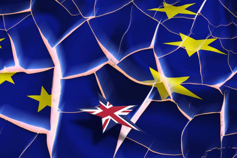 EU flag fractured with UK star centred.