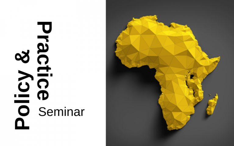 A yellow geometric style map of Africa against a dark grey background