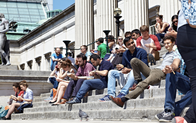 Students sitting on steps