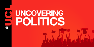 Uncovering Politics logo showing people with raised banners and hands in silhouette