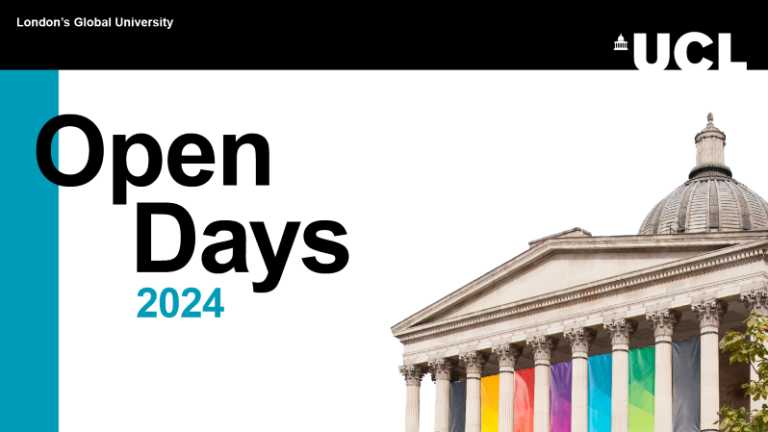 2024 open days text with UCL portico cut out 