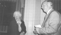Molly Clark with George Eogan after presenting him with the Europa Prize
