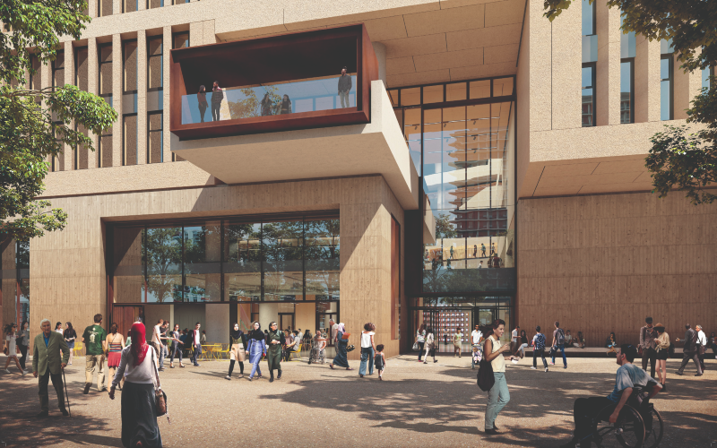 Architects render of UCL East Marshgate front entrance.