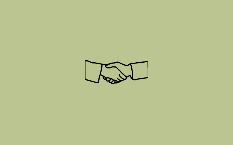 Icon of handshake on green background.