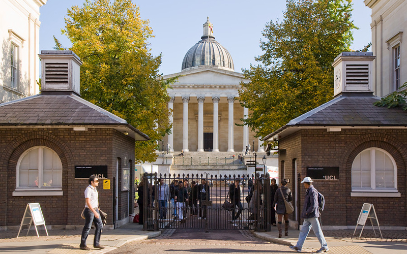 Colour photo of UCL's main quad and Wilkins Building in the background