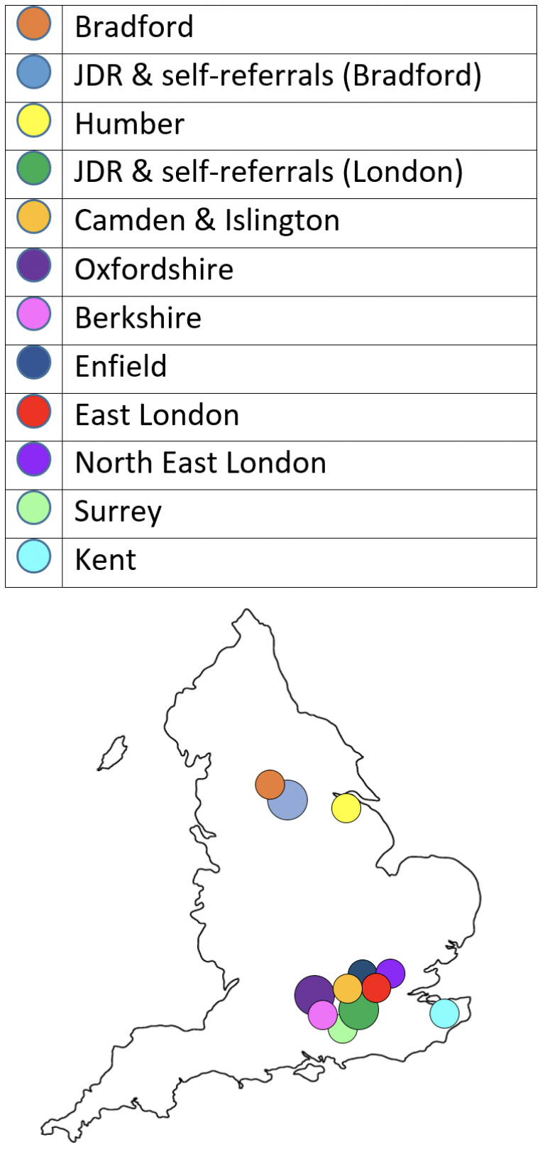 Map showing NHS sites open to recruitment