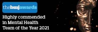 bmj award banner for highly commended in mental health team of the year 2021