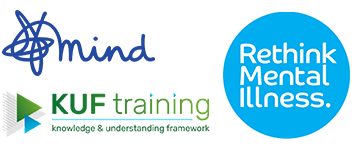Mind, KUF Training Network and Rethink Mental Illness logos 