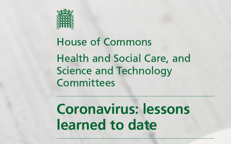 An image of the Covid Lessons Learned report from the House of Commons 