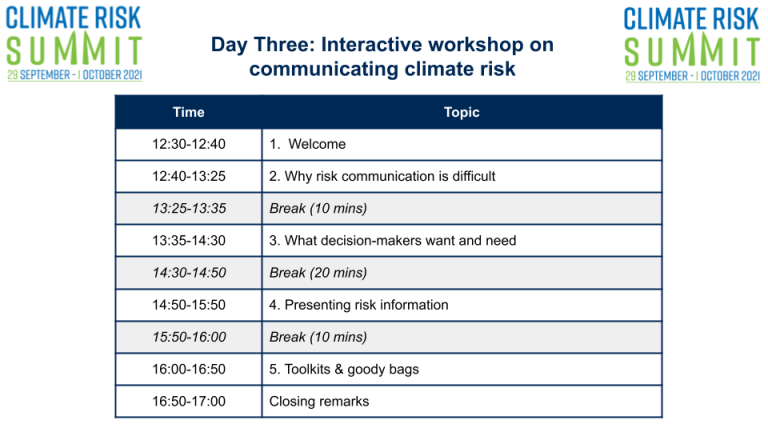 risk summit - workshop agenda