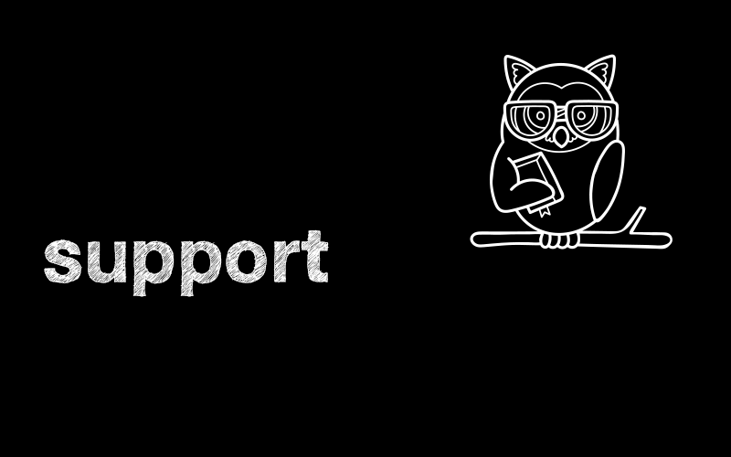 an image of the word 'support' with a graphic of an owl