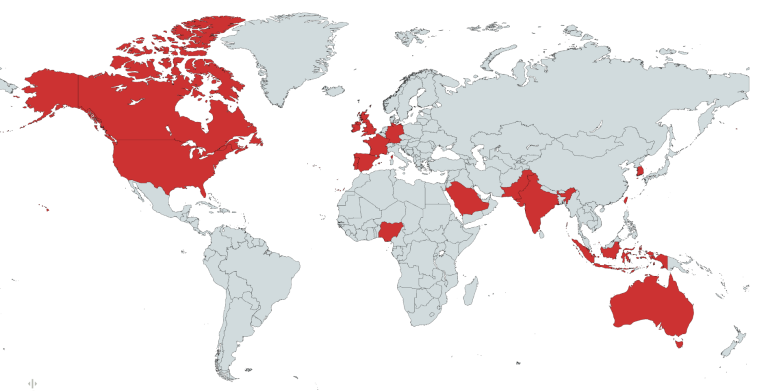 Map of where attendees were based across the world
