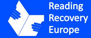 blue logo for Reading Recovery Europe, hands holding a book