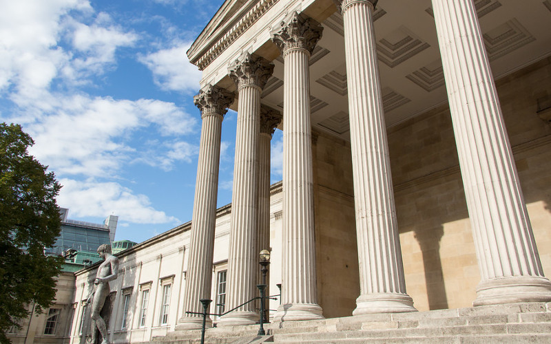 Side view of UCL Portico and Wilkins Building