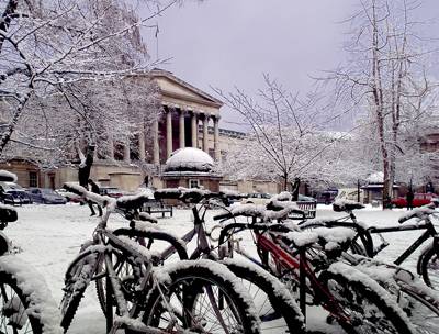 UCL Portico in the snow