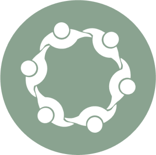 Image of a circle with an icon of a ring of people holding hands