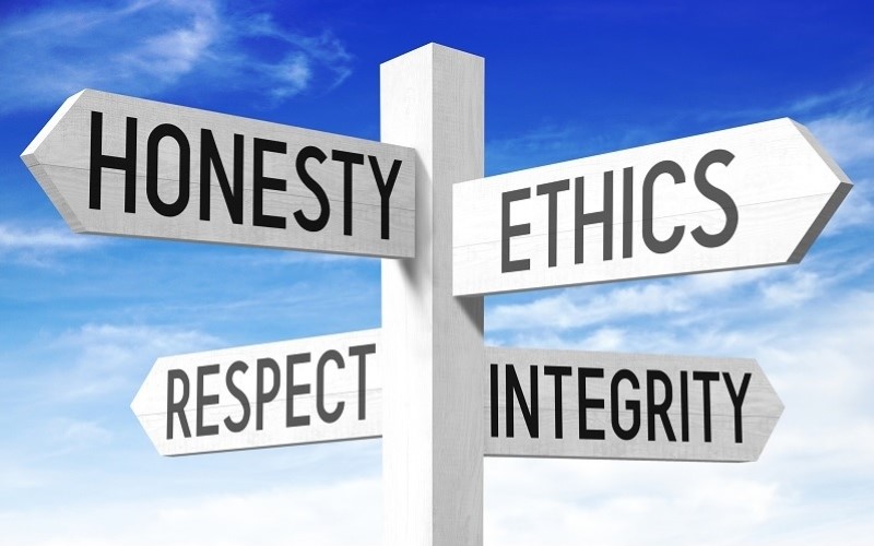 crossroad signs - respect, ethics, honesty, integrity