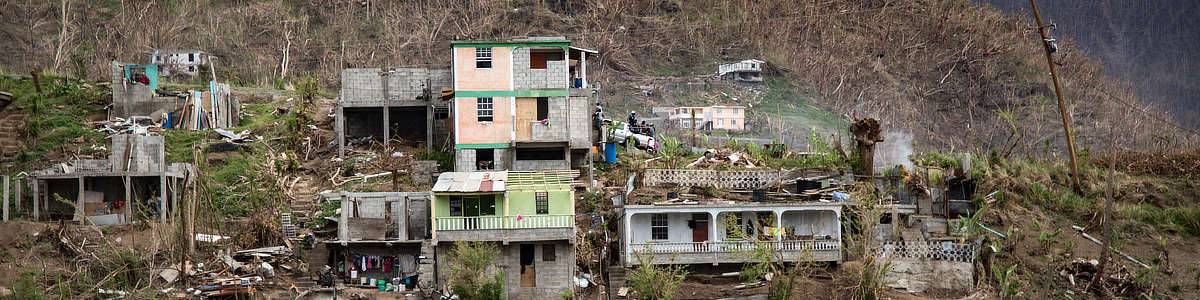 Damage to Pichelin village from flood and debris flow from Hurricane Maria (2017)