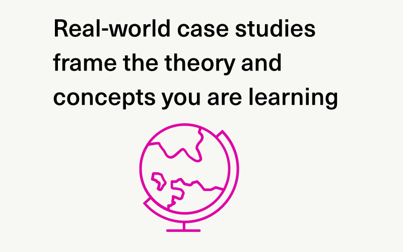 Real-world case studies frame the theory and concepts you are learning