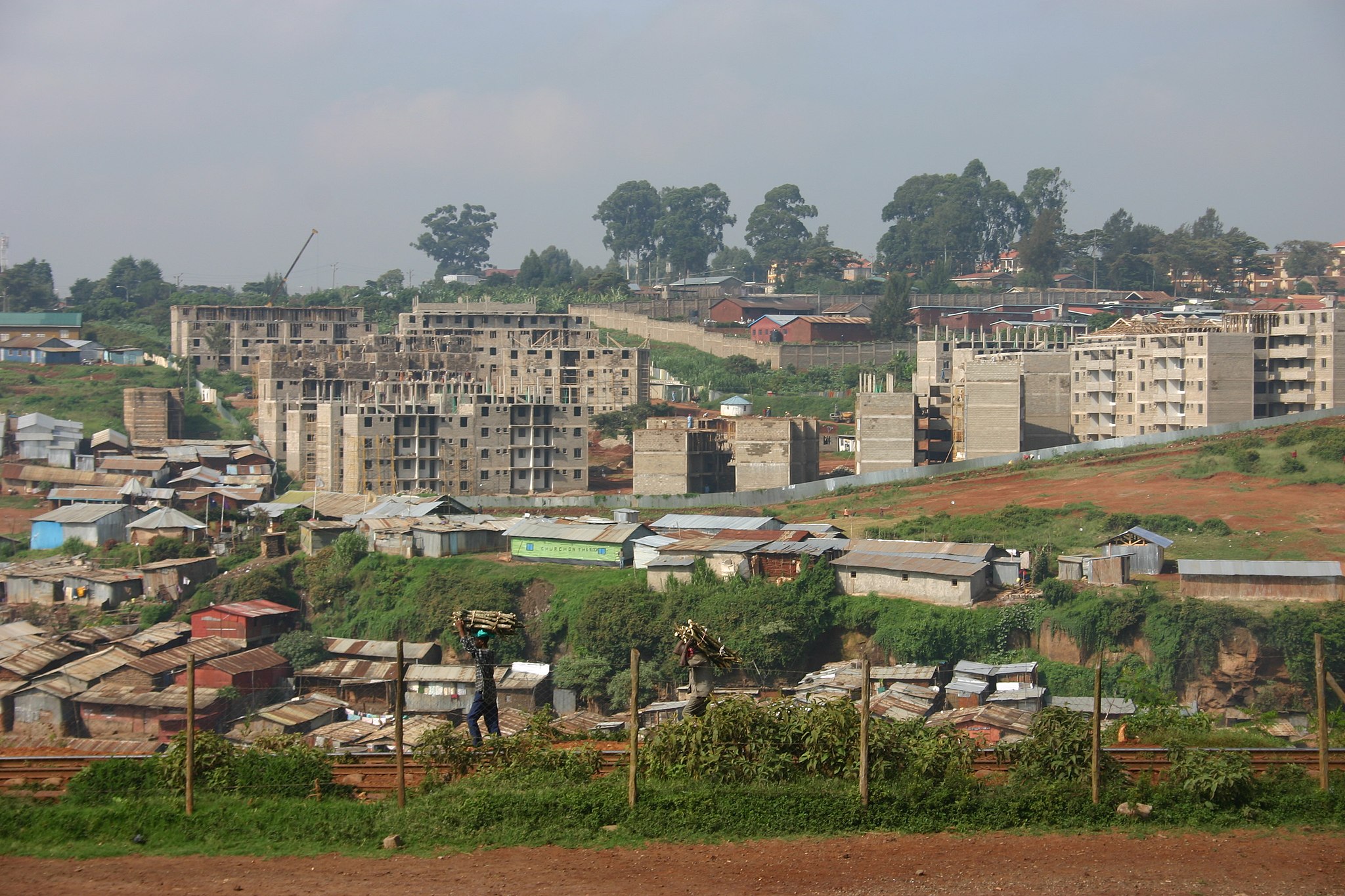 View of tower blocks under construction in Kibera, Nirobi, Kenya