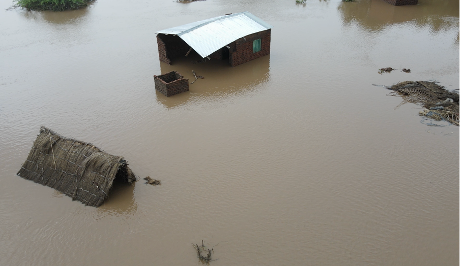 Flooded house in Malawi
