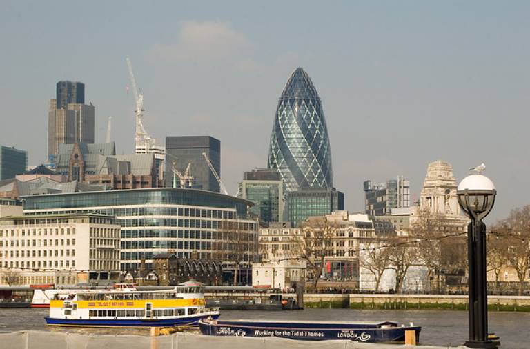 View of the Gherkin across the city of London