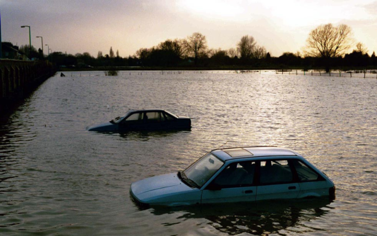 Car marooned in flood water
