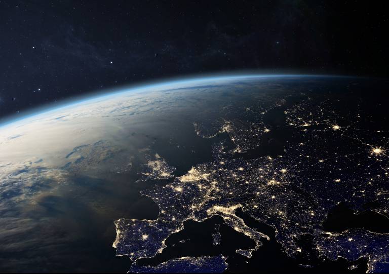 View of Earth from space with city lights