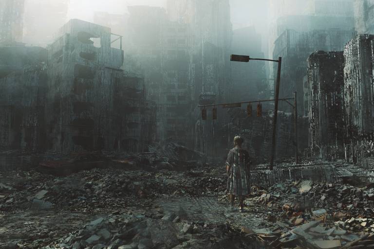 Misty view of post-apocalyptic rubble