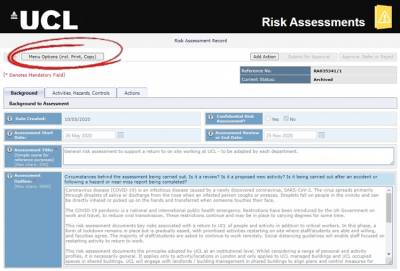 General risk assessment to support a return to on site working at UCL