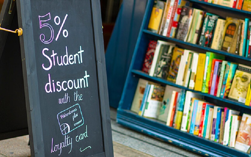 Student discount outside bookshop