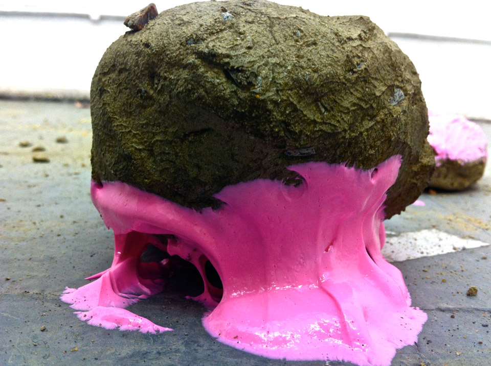 <p>Pink Squashed, 2013, Euthymol and cement, 10 x 10 x 10 cm</p>