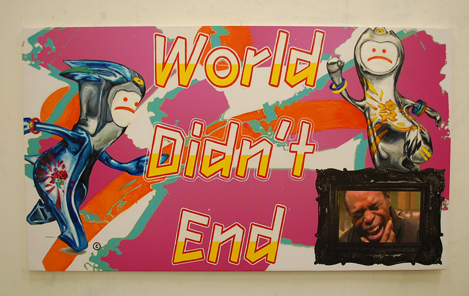 <p>B'ak'tun Disappointment History Painting (World Didn't End), 2013, inkjet print, oil on canvas, 220 x 130 cm</p>