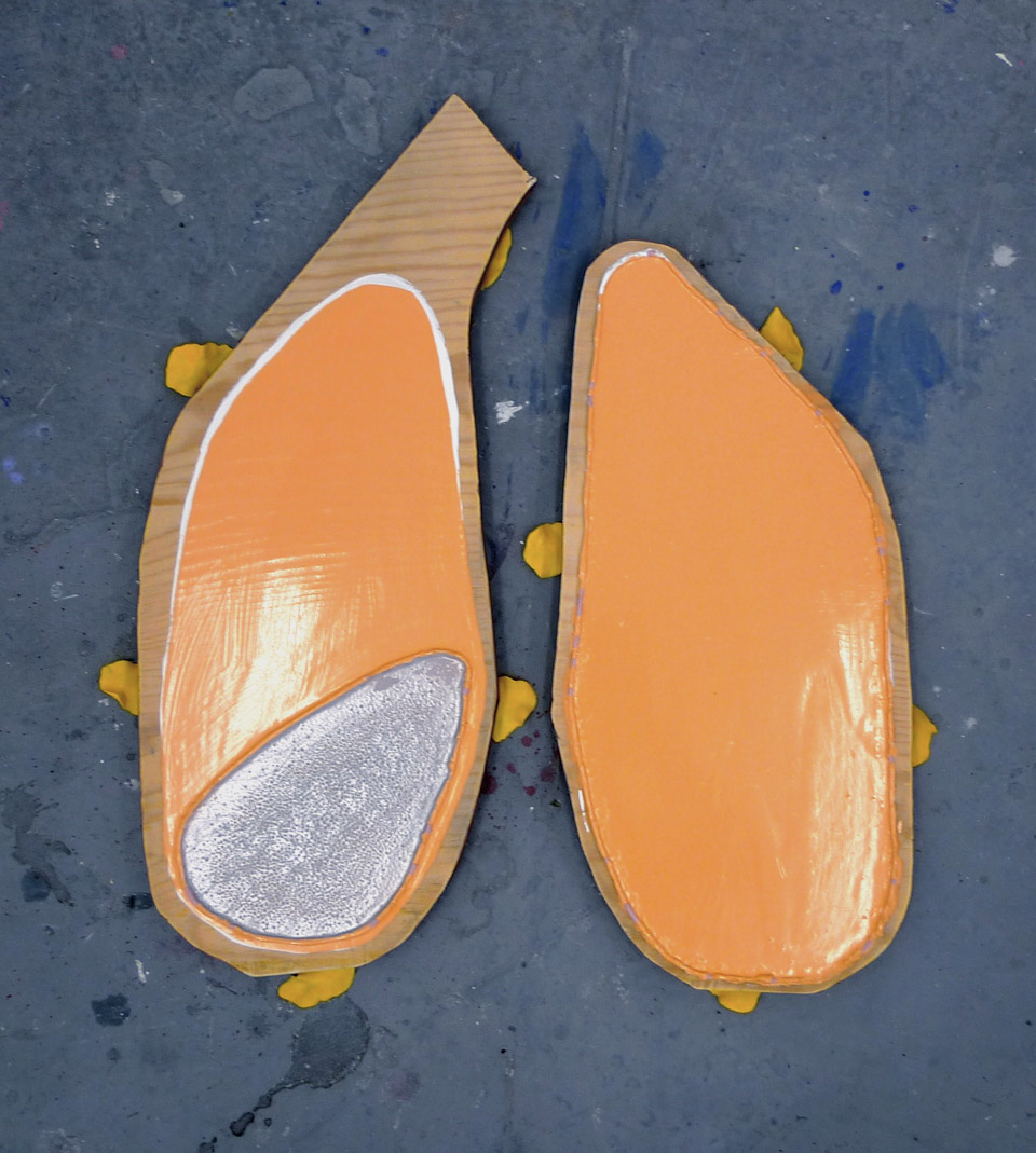 <p>Flat Lung, 2012, wood, fake tan, shower gel, 2.5 x 55 x 60 cm</p>