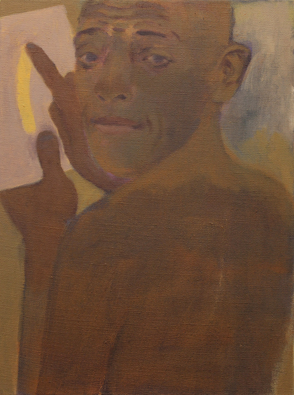 <p>The Painter (2), 2013, acrylic on flax, 60 x 45 cm</p>