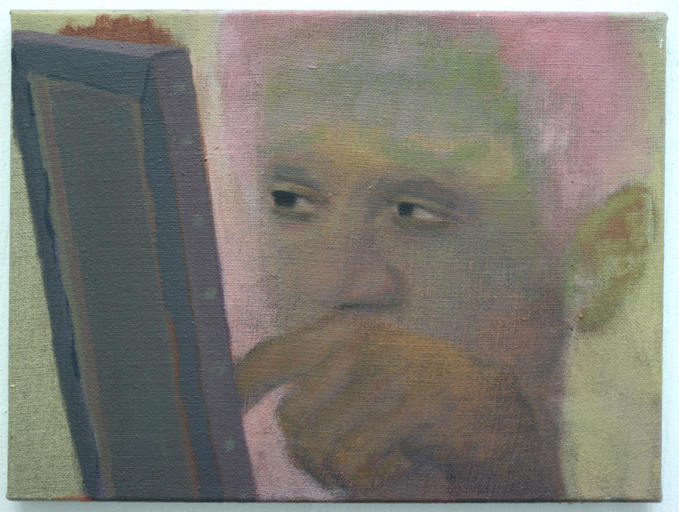 <p>The Painter (1), 2012, acrylic on flax, 30 x 40 cm</p>