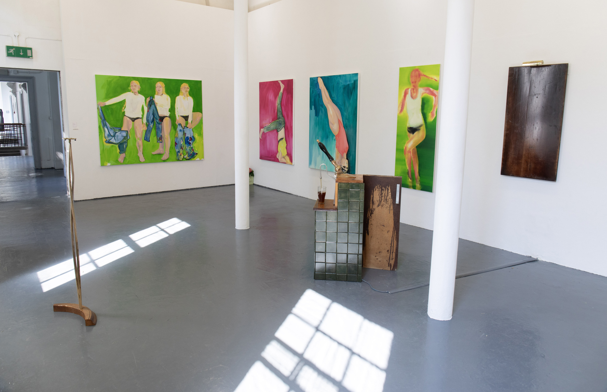Installation photograph: Lydia Merrett (paintings) and George Richardson (sculptures), MA/MFA Degree Show