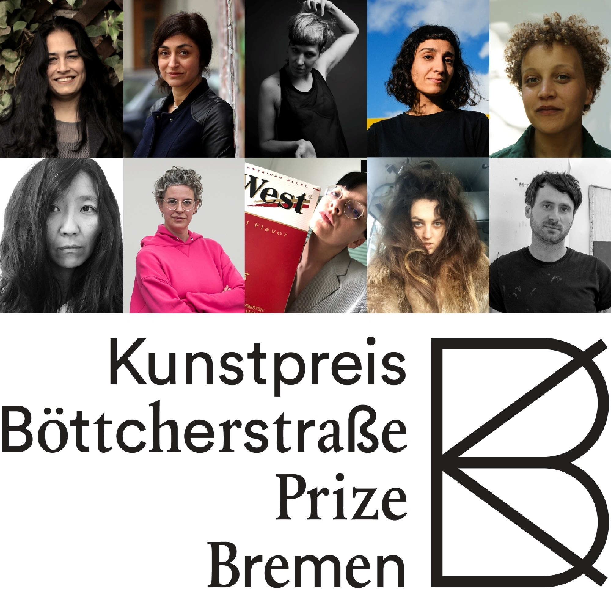 Collage of nominees for Kunstpreis der Böttcherstraße in Bremen 2020
