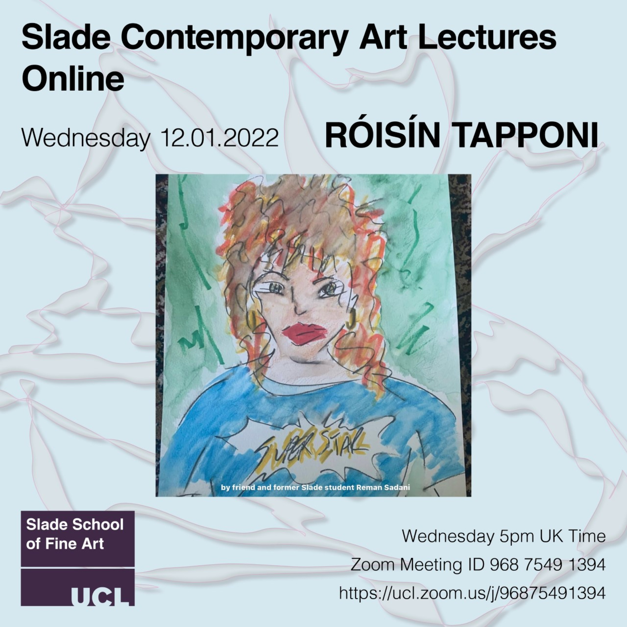 Roisin Tapponi, Contemporary Art Lecture poster, Jan 2022