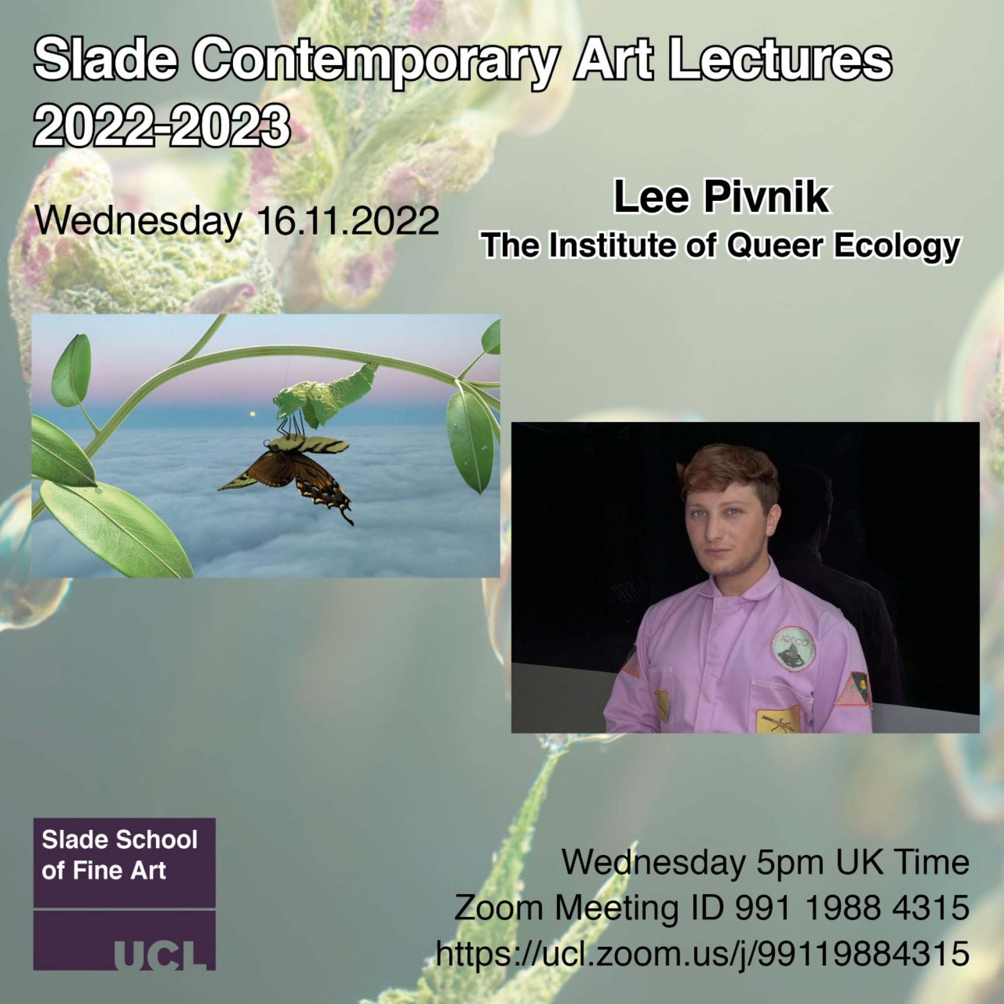 Contemporary Art Lecture poster: The Institute of Queer Ecology by Lee Pivnik